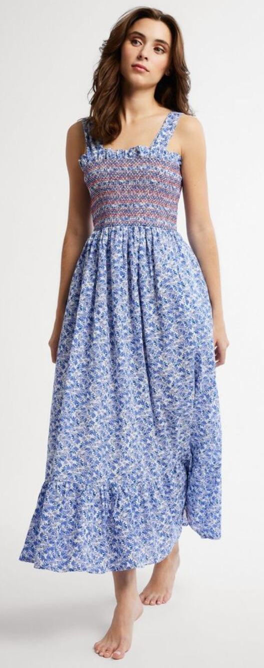 MILLE Garden Cotton Midi Smocked Sundress Condesa Floral Blue Tuckernuck NEW